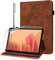 GLANDOTU Funda para Lenovo Tab M10 de 10,1 Pulgadas (TB-605L / X605F) con Protector de Pantalla y lápiz Capacitivo, Ultrafina PU Titular de la Pluma Standing Billetera Cover, marrón