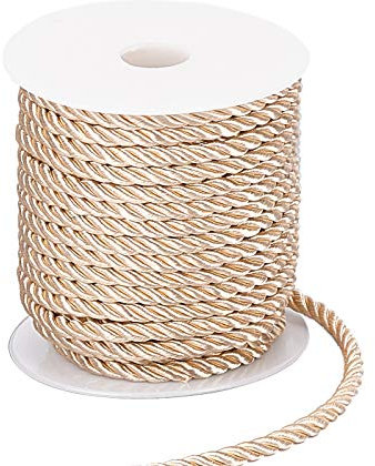 PH PandaHall 5mm 3 Garniture de Cordon Tressé, 18m Cordon Torsadé en Polyester 3 Plis Corde Décorative pour la Décoration Intérieure, Embellir Les Costumes, Cordons de Sac de Noël, Blanc Jaunâtre