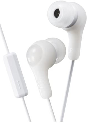 JVC HA-FX7M cuffie auricolari in-ear Gumy Plus con telecomando e microfono, Cavo colorato da 1 metro con connettore sottile compatibile con iPhone, Bianco
