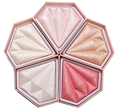 5 Farbe Diamant Highlighter Palette, Hervorhebung, Trimmen & erröten 3 Verwendungen Schimmer Puder, Glitter Bronzer Highlighter, Wasserdicht Langanhaltender Highlighter, Schimmer Highlighter