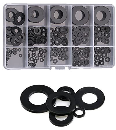 CONPHERON 215 Stück Unterlegscheiben Set Kunststoff Beilagscheiben Schwarz Nylon Isolierscheiben Flach Unterlegscheiben für Schrauben Befestigung (M2 M3 M4 M5 M6 M8 M10 M12 M14 M16 M18)