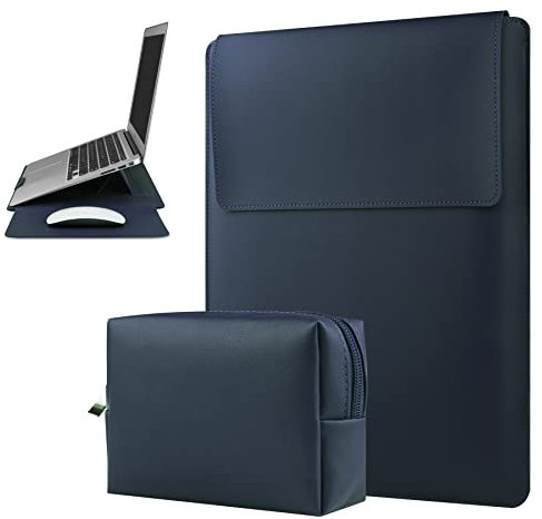 HoYiXi 13 Pollici Custodia per Laptop in Pelle Compatibile con MacBook Air M2 13.6'' 2022/13.3'' M1/MacBook Pro 13 2022-2016/Dell XPS 13/Surface Pro X/8/7/6/5/Surface Laptop 13.5'', blu scuro