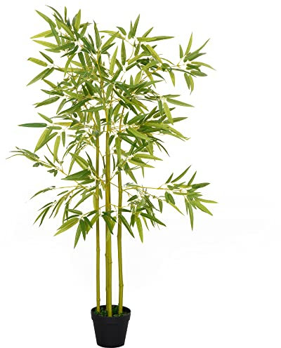 Outsunny Arbre Artificiel Bambou Plante Artificielle Hauteur 1,2 m 552 Feuilles denses réalistes Pot Inclus Noir avec Lichen Vert