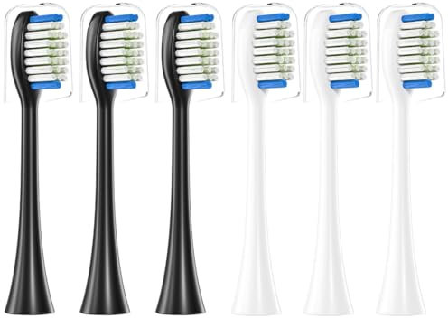 Fisteeth Ersatzbürstenkopf Passend für Lächen Zahnbürsten, Ersatzbürsten Passend für Olybo Elektrischen Schallzahnbürste, Bürstenköpfe Aufsteckbürsten (3 schwarz+3 weiß)