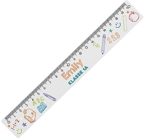 Striefchen® Lineal für Schule, Freizeit und Schreibtisch, bedruckt mit Wunschname und verschiedenen Motiven zur Wahl, Kunststoff, 2 Größen 20 cm, Schulkind