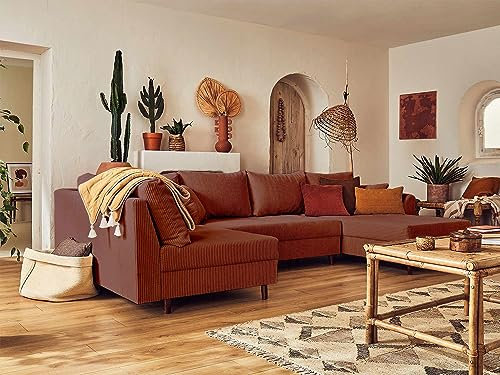 Lisa Design Rune – Wohnlandschaft links – 7-Sitzer – aus Cord Terrakotta