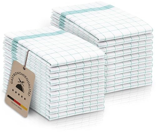 ZOLLNER 20er Set Geschirrtücher Baumwolle in 50x70 cm - super saugstarke und langlebige Küchentücher - waschbar bis 95°C – in türkis weiß kariert - Gastronomiequalität - Oeko Tex® Zertifiziert