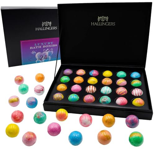 Hallingers Luxury Bath Bombs - Purple - 24er Badebomben Geschenk Set handmade, 24 Bathbombs im Mix (Set) - Geschenk im Sommer & als perfektes Grillgeschenk | Glückwunsch Glückwünsche Neues Zuhause