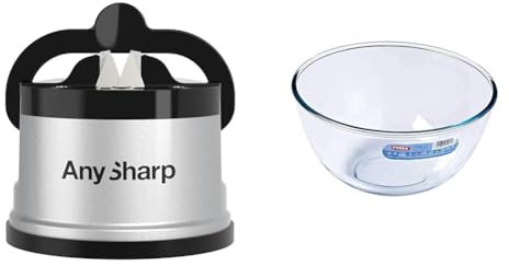 AnySharp Knife Sharpener, Hands-Free Safety, PowerGrip Suction, Safely Sharpens All Kitchen Knives & Pyrex Glass Bowl 3.0L, Pack of 1