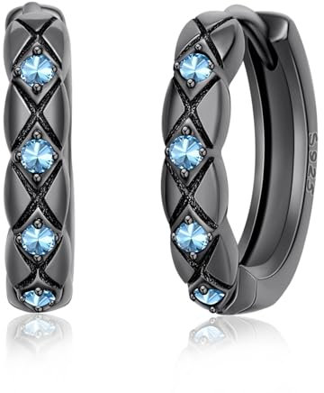 Schwarz Creolen 925 Sterling Silber Aquamarin Ohrringe Schwarz Herren Ohrringe Punk Stil Minimalist Schmuck Geschenk für Damen Herren