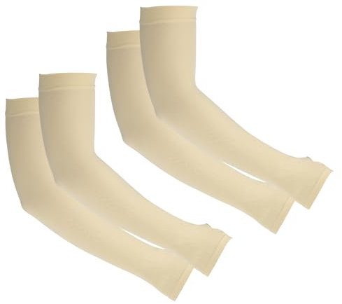 PATIKIL 2 Paar Armstulpen, Sonnenschutz Armstulpen mit Daumenloch für Sport, Wandern, Radfahren, Beige