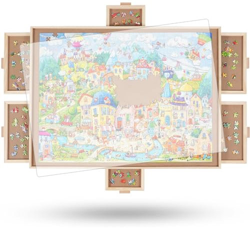 2000 Teile rotierendes Puzzlebrett mit 6 Schubladen und Abdeckung, 72,4 x 102 cm tragbarer Holzpuzzletisch für Erwachsene, Lazy Susan Spinning Puzzle Boards Mama