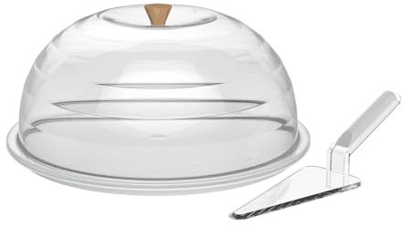 meberg Tortenglocke hoch 34cm Durchmesser hochwertige Kuchenglocke Glas-Optik Tortenplatte Kuchenplatte Tortenhaube mit Tortenhaufel