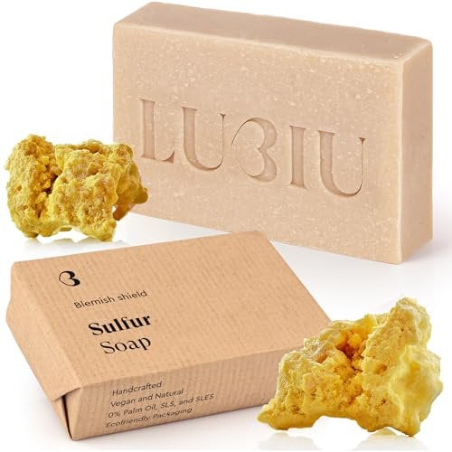 lubiu Schwefel Seife Stück - 100g Naturseife - Antibakterielle Seife Gegen Pickel im Gesicht und am Körper - Sulfur Soap Bar - Gesichtsseife