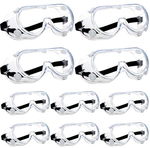 Vaileal 10 Pack Safety Goggles, Anti Fog Protective Glasses for Adults with Clear Lenses - Chemical Splash Resistant Eye Protection for Home, Lab, Workplace & Industrial Use