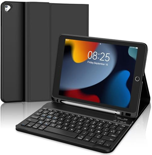 WAVATA Clavier pour iPad 9 ème/8ème/7ème Génération 10.2 Pouces 2021/2020/2019, Coque Clavier pour iPad Air 3/Pro 10.5 Magnétique Détachable AZERTY Layout Français Bluetooth, Noir