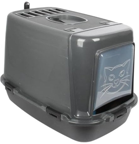 Cat Hooded Litter Tray - Covered Cat Litter Box with Flap Door, Carbon Filter, and Easy Cleaning - Hygienic and Portable Enclosed Pet Toilet. (Black & Anthracite)