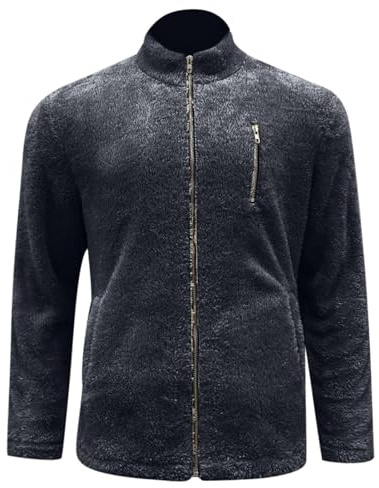 Genérico Cardigan con Cremallera para Hombre Abrigo de Algodón de Invierno Chaqueta Polar de Felpa Ropa para Estar por Casa Chaqueta Cálido de Exterior Bolsillos con Cremallera