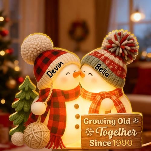 Drawelry Personalisierte Weihnachtsdeko Nachtlicht Ornamente mit Namen LED Licht 3D Schneemann Acryl Statue Dekoration USB Tischlampe Weihnachten Deko Geschenke für Familie Paare Freunde (A1)
