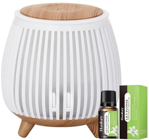 Essential Oil Diffuser 140ml & Premium Oils – Ultrasonic Cool Mist Aromatherapy Diffuser & Air Humidifier, 7 LED Lights & Timer for Home, Bedroom, Spa (WhiteWoodGrain)