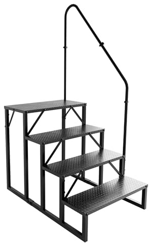 4 Stufen Trittstufe mit Handlauf, RV Trittleiter|Poolleitern|Leiter im Freien Haustiertreppe, Standtreppe Hocker Kinder aus Stahl Max 300 kg, Haushaltsleiter für Mobile Home (4 Stufen 1-Handlauf)