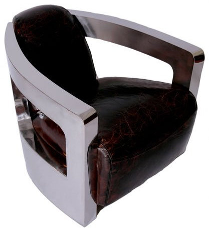 Design-Clubsessel Mars Chrom und Vintage-Leder Echtleder Sessel Vintage Cigar Dunkelbraun