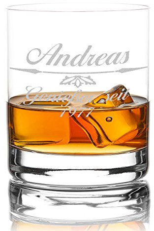 polar-effekt Whiskyglas Personalisiert 320 ml Trink-Glas für Whiskey, Rum und Scotch - Geschenk-Idee für Männer - Motiv-Gravur Pfeil mit Verzierung