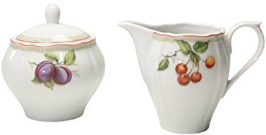CreaTable, 17035, Serie Flora Orchard, 2-teiliges Geschirrset, Milch und Zucker Set aus Porzellan, spülmaschinen- und mikrowellengeeignet, Made in Europe