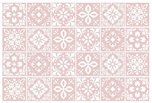 WALPLUS Klebefliesen Küche 15x15cm Fliesenfolie Bad Wasserfest Abnehmbare Fliesenaufkleber Badezimmer Abziehen und Aufkleben Sevilla Hellrosa Spanisch Wandfliesen (24 Stück)