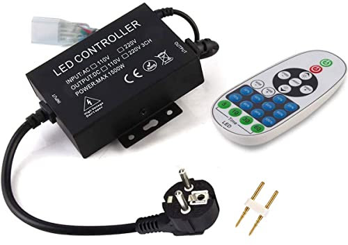 GreenSun RF Controller für Led Strip, 23 Tasten Fernbedienung Remote Control, 220V 1500W Kontroller Steuerung, Netzteil Netzstecker für Streifen Licht