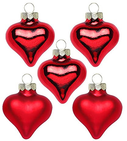 Inge Glas Magic Mini-Weihnachtskugeln Herz | 8 Herzen 4cm aus Glas | in Karton-Box (Merry Red | rot Glanz/matt)