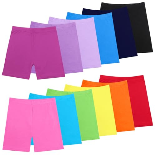 HOLLHOFF 12 Pack Girls Dance Shorts 6-7 Years, 12 Color Bike Short Breathable and Safety for Playgrounds and Gymnastics Multi