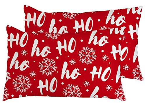 Vantaso Weihnachts-rote Schneeflocken-Kissenbezüge, 2er-Set, Kissenbezug, Schutzkissen, HO-Buchstabe, Neujahr, Winter, Standardgröße, 40,6 x 61 cm, Kissenbezug mit Reißverschluss für langes Kissen