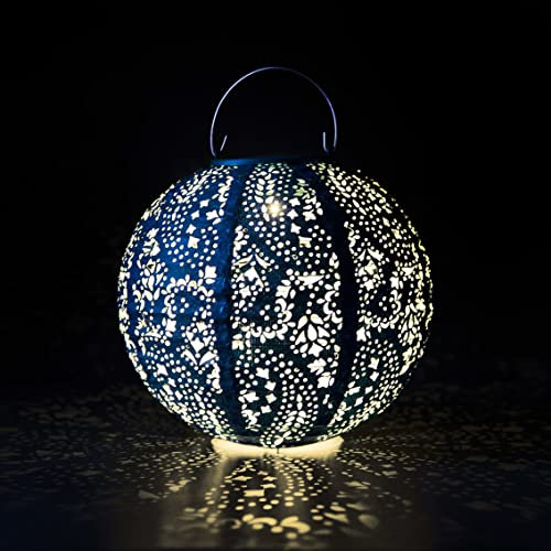 Talking Tables 2 x Navy Solar Lanterns for The Garden Décor, Patio | Boho Moroccan Outdoor Hanging Lights Battery Powered | Cast Shadow Patterns - Birthday for Her Made from Tyvek