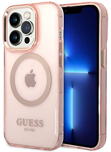 Guess GUHMP14XHTCMP Hülle für iPhone 14 Pro Max 6,7 Rosa Hard case Gold Outline Translucent