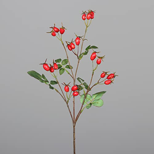 Seidenblumen Roß Hagebuttenzweig 68cm rot DP Kunstzweig künstlicher Zweig Kunstpflanzen künstliche Hagebutten