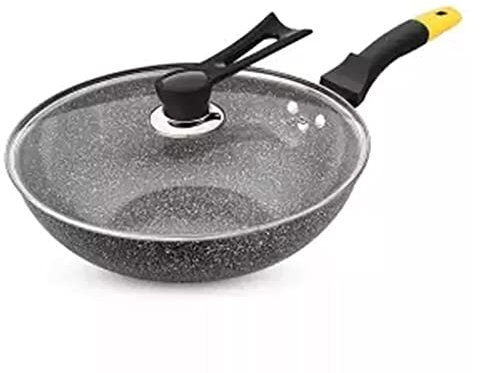 BONOCO Wok antiadhésif sans fumée d'huile Cuisinière à gaz Cuisinière à Induction Poêle en Fonte Universelle Casseroles et poêles Wok Poêle en Fonte (Color : A Size : 30cm) (Color : A)