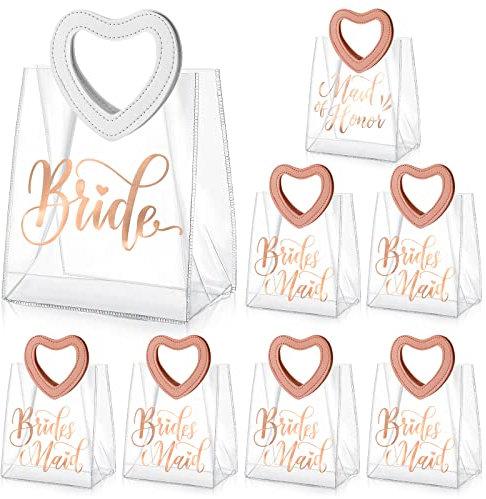 8 Stück Brautjungfern-Geschenktüten für Hochzeit, Brautjungfer, transparente Geschenktüte mit Griff, Brautgeschenktüten, 1 Trauzeugin, 6 Brautjungfer, 1 Brautjungfer, 1 Brautparty, Team, Brautparty