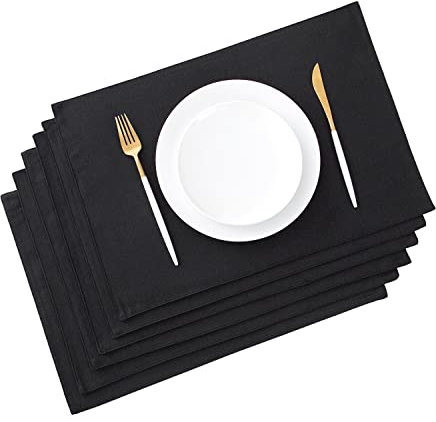 AOKSUNOVA Tischset Abwaschbar 6er Set Platzset Stoff Platzdeckchen Tisch Untersetzer-Set Schwarz