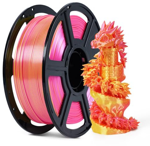 FLASHFORGE 3D-Drucker-Filament, Seide Zweifarbiges PLA Filament 1.75mm, 1KG Spule (2.2lbs), Maßgenauigkeit +/- 0.02mm für FDM 3D Drucker, Seidenstruktur & Ultra-Hochglanz (Rosa-Gelb)