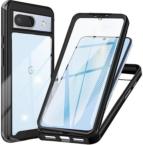 WeiCase Coque pour Google Pixel 7a, Transparent Housse avec Protection écran, 360 Degrés Double Protection Antichoc Coque Silicone Intégrale Etui pour Pixel 7a, Noir
