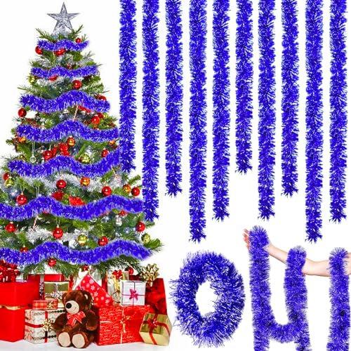 LIVESTN 10 Stück Metallisch Glänzend Weihnachtsbaum Girlande, 2m, Blau, PET, Curved, Weihnachtsdeko, Girlande