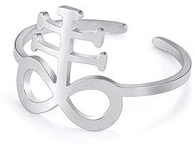 EUEAVAN Leviathan Satanischer Kreuzring für Männer und Frauen, Schwefelsiegel des Teufels, Luziferring, Brimstone, okkulter satanischer Gothic-Schmuck, Talisman, Geschenk, verstellbar, Edelstahl, Kein