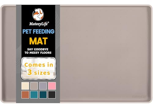 MateeyLife Silicone Cat & Dog Food Mat for Floors Waterproof, Anti-Slip Dog Bowl Mats for Food, Pet Feeding Mats with Lip to Prevent Spills, Pet Placemat for Messy Drinkers to Protect Floors Taupe