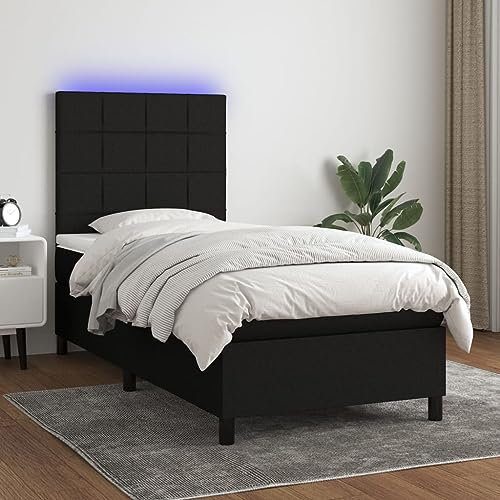 GuyAna Boxspringbett mit Matratze & LED Bett Mit Matratze Polsterbett Boxspringbett Mit Bettkasten Schwarz 90x190 cm Stoff 3134839