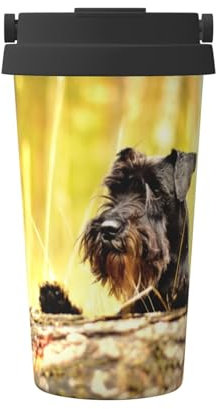 FUkker Tazza da caffè isolata, tazza da viaggio da 500 ml Tazza da caffè tumbler isolata in acciaio inossidabile,Schnauzer nano della foresta Animali domestici Cani neri