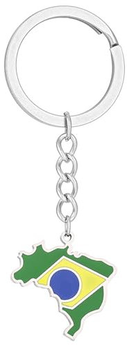 TEMOOUES Exquisito llavero de bandera brasileña de larga duración, llavero de mapa de Brasil y llavero de acero que se desvanece para viajeros