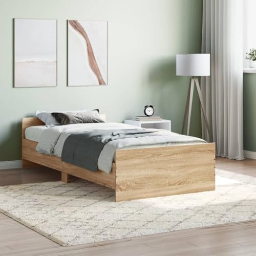 IKAYAA Bettgestell Sonoma-Eiche 90x200 cm Holzwerkstoff, Bett, Jugendbett, Schlafzimmer Bett, Bettrahmen, Familienbett, Bett Gestell