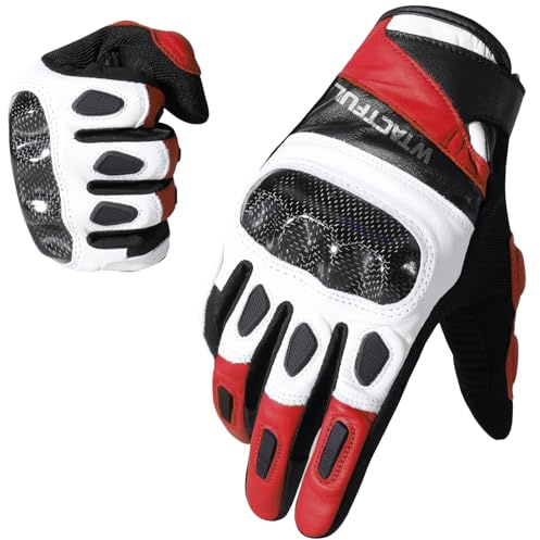 WTACTFUL Guanti da moto in carbonio per uomo e donna, con dita intere, per touchscreen, per BMX, ATV, MTB, equitazione, corsa, motocross, rosso, XL