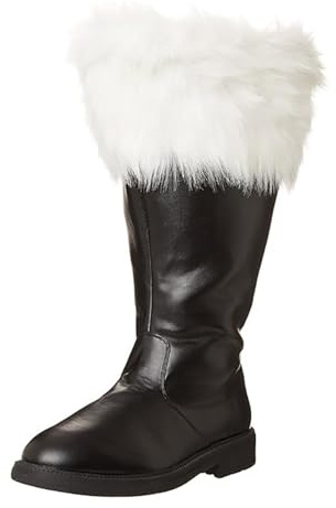 Men's Santa Claus Boots with Anti-Skid Sole & Foam Lining Solid-Colour Mid-Calf Boots Faux Leather Costume Boots with Zipper and White Faux Fur Cuff Fancy Dress Costume Footwear for Christmas